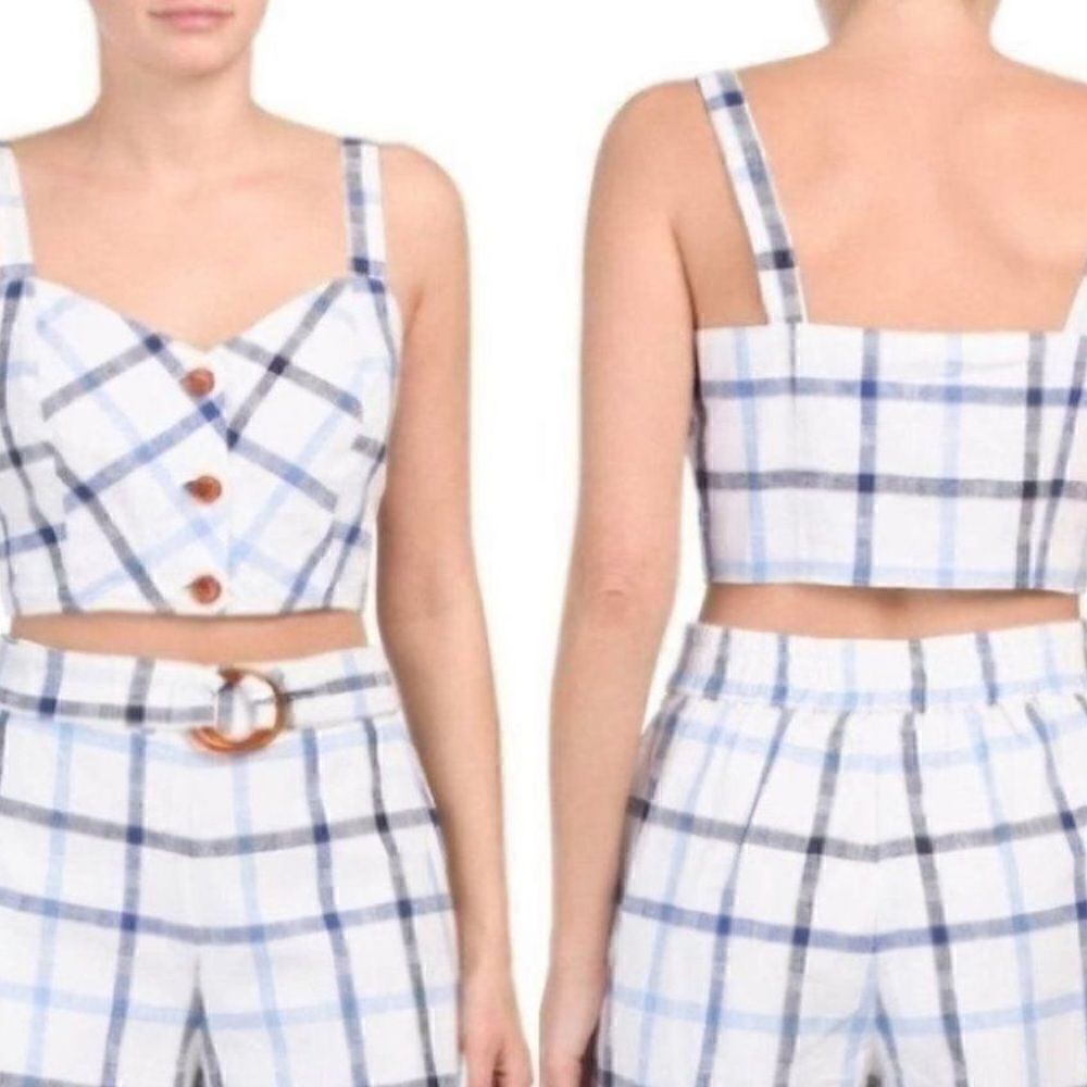 Red Carter Linen Meet & Greet Gingham Crop Top.Size M